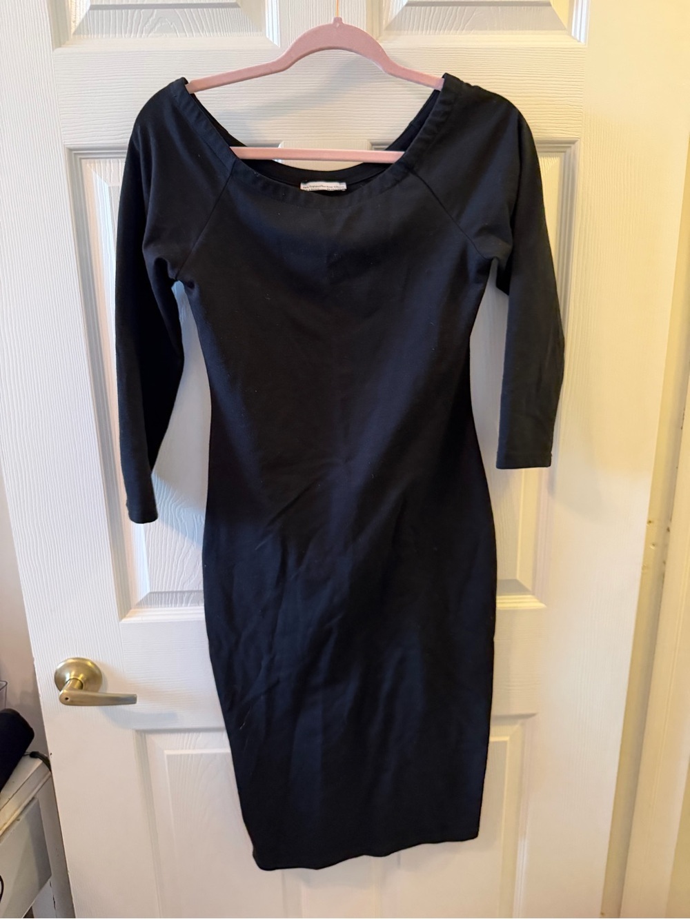Zara Black Midi Bodycon Dress with 3/4 Sleeves